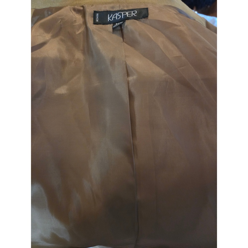 Vtg Kasper Woman Khaki Tan Contrast Stitch Blazer Jacket Plus Size 24W Tailored - Picture 12 of 15